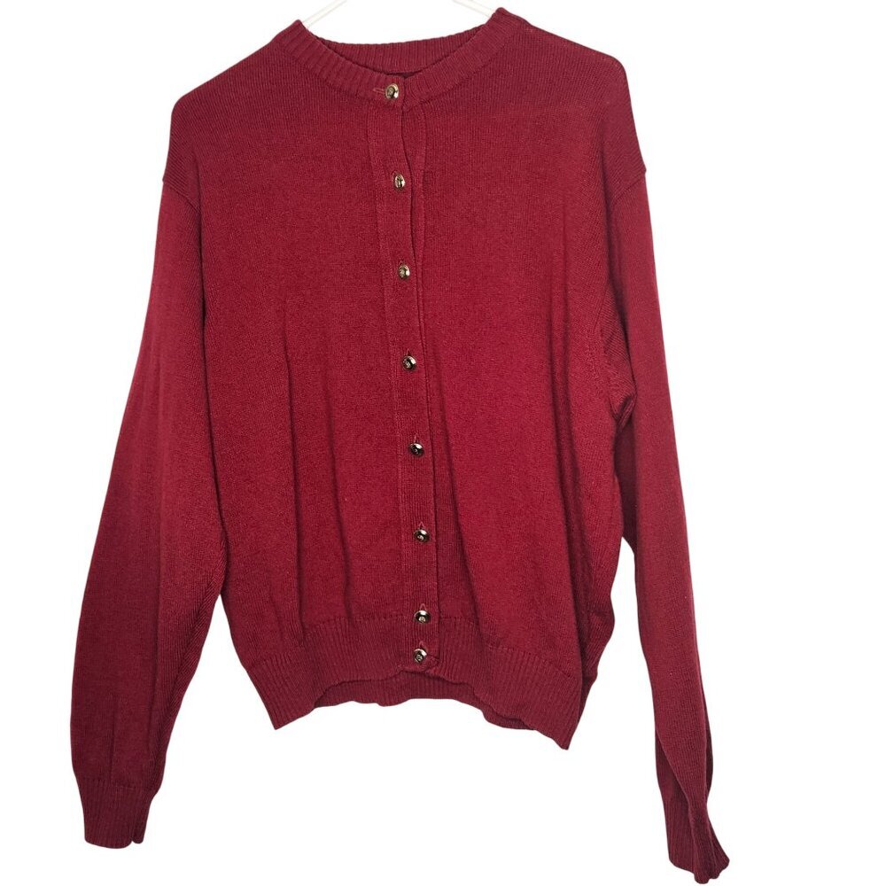Vintage‎ Red Woolmark Pure New Wool Button-Up Cardigan Sweater Womens Size M